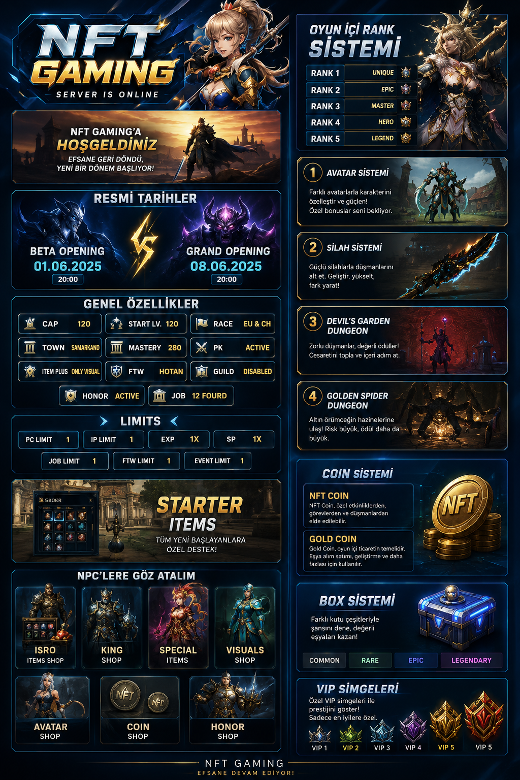 NFT Gaming | 120 Cap Pvp Server | 13Dg | 1 Gold | Full Pvp | Eu-Ch | Job System | Free Silk | Uzun Soluklu 1007+ Kayıt | Beta Şuan AKTİF | G.O 10.06